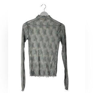 Sheer lace long sleeve top size M layering Hem & Thread gray whimsigoth goth